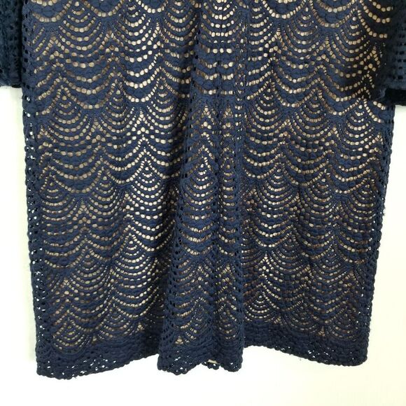 LILLY PULITZER NICOLINE BELL SLEEVE DRESS SCALLOPED SHELL LACE TRUE NAVY SIZE L - Picture 6 of 8